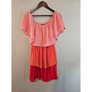 Vici Tiered Off-Shoulder Colorblock Dress Size M Pink Orange Red Polyester Spand